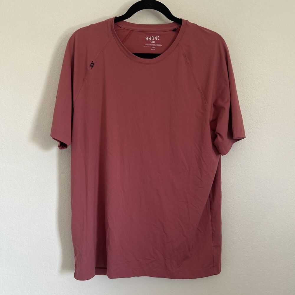 Rhone Performance Shirt Pink Short Sleeve Athletic Training Stretch Tshirt Sz L
